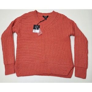 NWT! Simply Vera Wang Pullover V-Neck Ribbed Knit Sweater Coral Women's XS